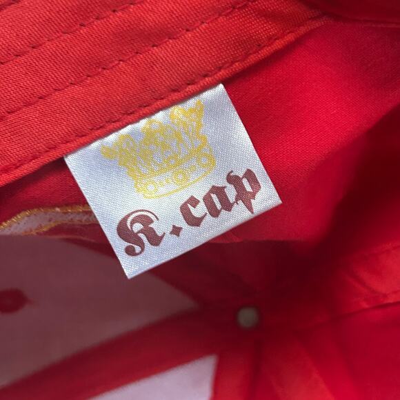 K.Cap Red Cotton Baseball Cap with Yellow Flame Embroidery Y2K Streetwear - Picture 5 of 6